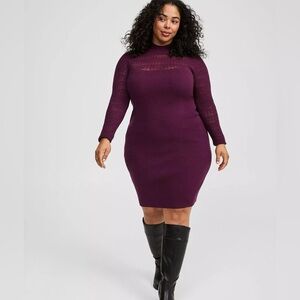 Torrid Mini Long Sleeve Rib Pointelle Mock Neck Sweater Dress 00